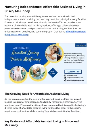 Nurturing Independence Affordable Assisted Living in Frisco, McKinney