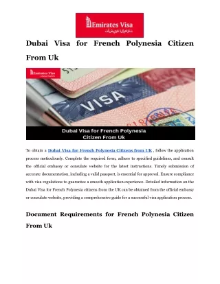 Dubai Visa for French Polynesia Citizen From Uk