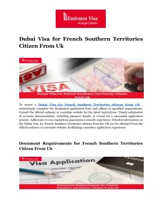 Dubai Visa for French Southern Territories Citizen From Uk