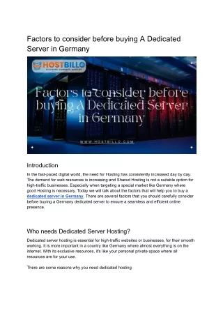 Factors to consider before buying A Dedicated Server in Germany