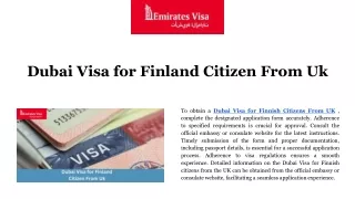 Dubai Visa for Finnish Citizens From UK