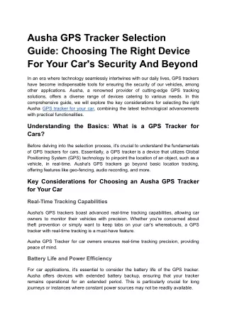 Ausha GPS Tracker Selection Guide_ Choosing The Right Device For Your Car's Security And Beyond