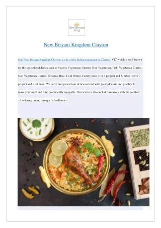 Extra 5% offer at New Biryani Kingdom Clayton- Order now!!