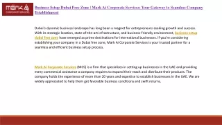 Business Setup Dubai Free Zone | Mark Ai Corporate Services