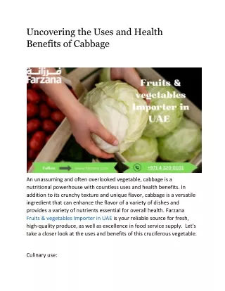 Uncovering the Uses and Health Benefits of Cabbage