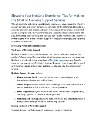 Elevating Your NetSuite Experience Tips for Making the Most of Available Support Services