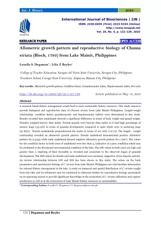 Allometric growth pattern and reproductive biology of Channa striata