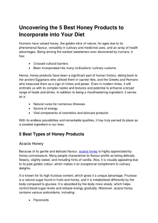 Uncovering the Best Honey Products to Incorporate into your Diet