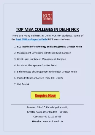 TOP MBA COLLEGES IN DELHI NCR