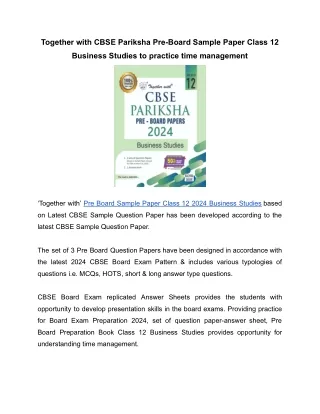 Together with CBSE Pariksha Pre-Board Sample Paper Class 12 Business Studies to practice time management