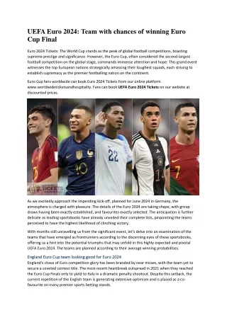 UEFA Euro 2024 Team with chances of winning Euro Cup Final