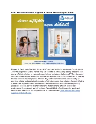 uPVC windows and doors suppliers in Cochin Kerala