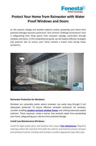Protect Your Home from Rainwater with Water Proof Windows and Doors