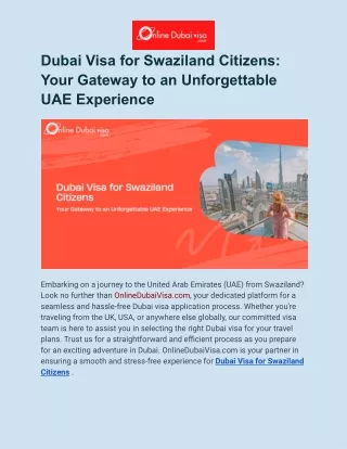 Dubai Visa for Swaziland Citizens