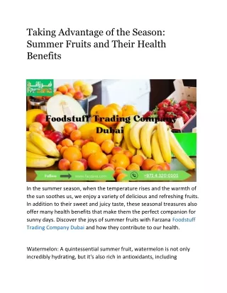 Taking Advantage of the Season: Summer Fruits and Their Health Benefits