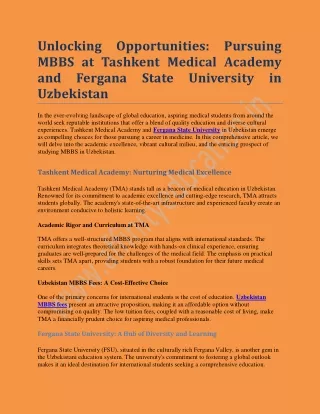Unlocking Opportunities Pursuing MBBS at Tashkent Medical Academy and Fergana State University in Uzbekistan.doc