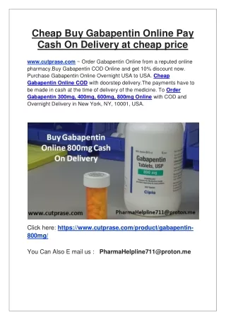 Cheap Buy Gabapentin Online Pay Cash On Delivery at cheap price 2024