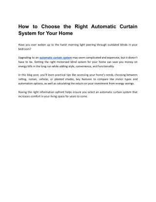 How to Choose the Right Automatic Curtain System for Your Home