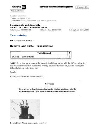 Caterpillar Cat 206 EXCAVATOR WHEEL TYPE EXCAVATOR (Prefix 3GC) Service Repair Manual (3GC00001 and up)