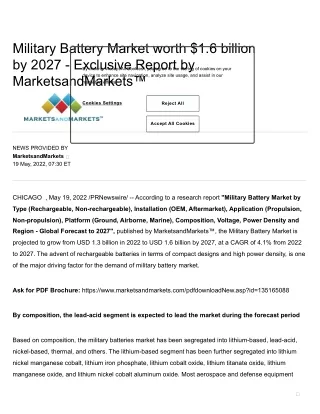 Military Battery Market worth $1.6 billion by 2027