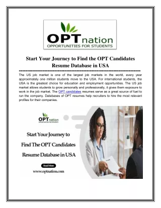 OPT Candidates Resume Database in USA