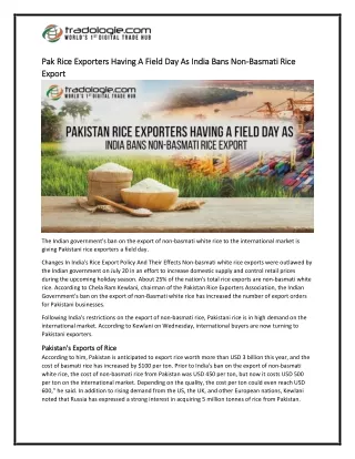 9-Pak Rice Exporters Having A Field Day As India Bans Non-Basmati Rice Export