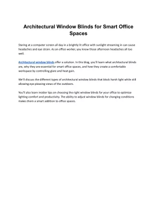 Architectural Window Blinds for Smart Office Spaces