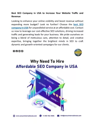 Best SEO Company in USA to Increase Your Website Traffic and Revenue