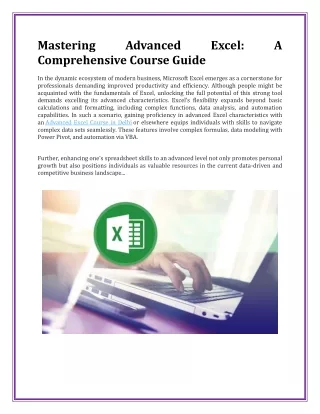 Mastering Advanced Excel A Comprehensive Course Guide