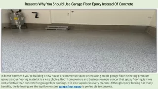 Reasons Why You Should Use Garage Floor Epoxy Instead Of Concrete