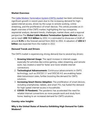 Cable Modem Termination System Market Trends, Overview & Size by 2032