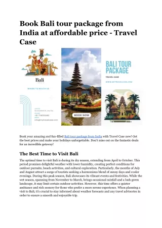 Book Bali tour package from India at affordable price - Travel Case