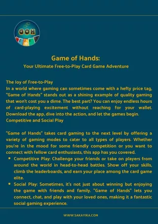 Game of Hands:   Your Ultimate Free-to-Play Card Game Adventure