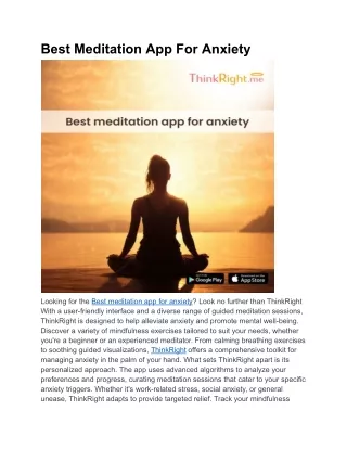 Best Meditation App For Anxiety | ThinkRight