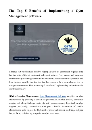 Gym Management Software | Panoramic Infotech