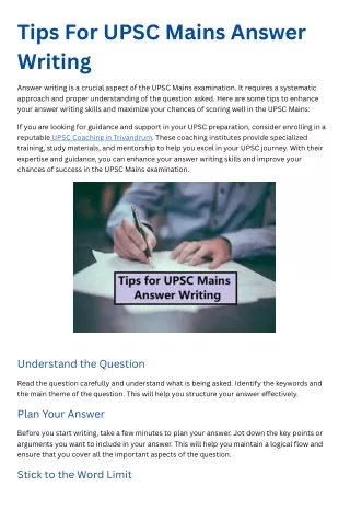 Tips For UPSC Mains Answer Writing