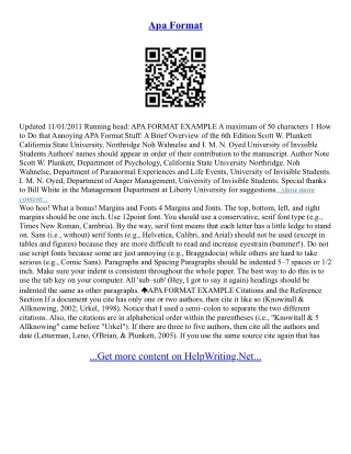 Apa Format For Essays