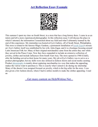 Reflection Essays Sample