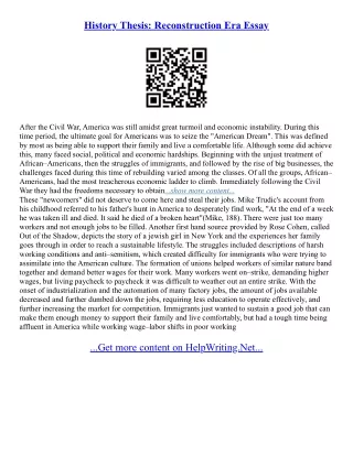 Reconstruction Essay