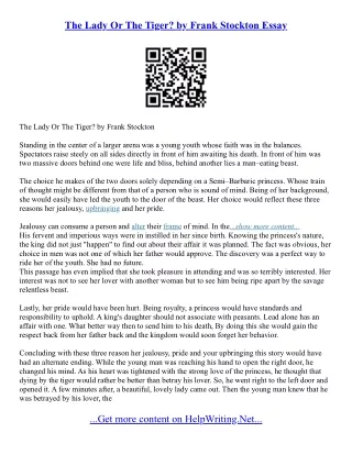 The Lady Or The Tiger Essay