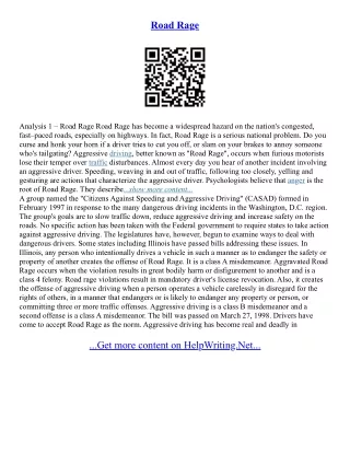Road Rage Essays