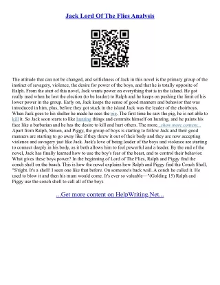 Lord Of The Flies Jack Essay