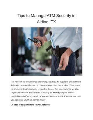 Tips to Manage ATM Security in Aldine, TX