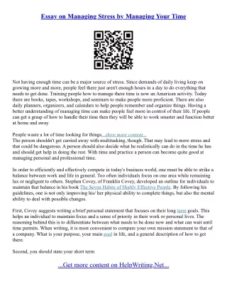 Reduce Stress Essay