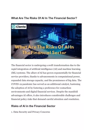 What Are The Risks Of AI In The Financial Sector