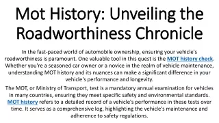 Mot History Unveiling the Roadworthiness Chronicle