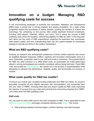 Innovation on a budget: Managing R&D qualifying costs for success