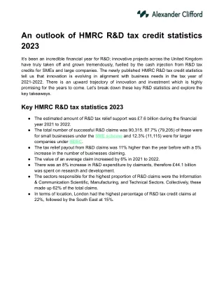 An outlook of HMRC R&D tax credit statistics 2023