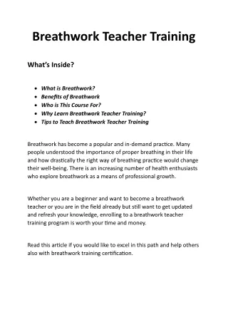 Breathwork Teacher Training