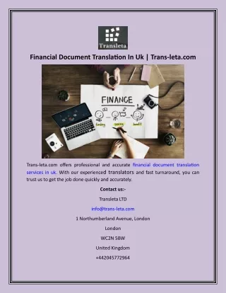 Financial Document Translation In Uk  Trans-leta